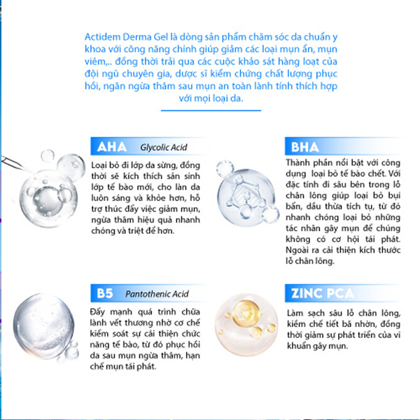 Actidem Derma Gel giảm mụn mờ thâm mụn ngăn ngừa mụn tái phát 18gram