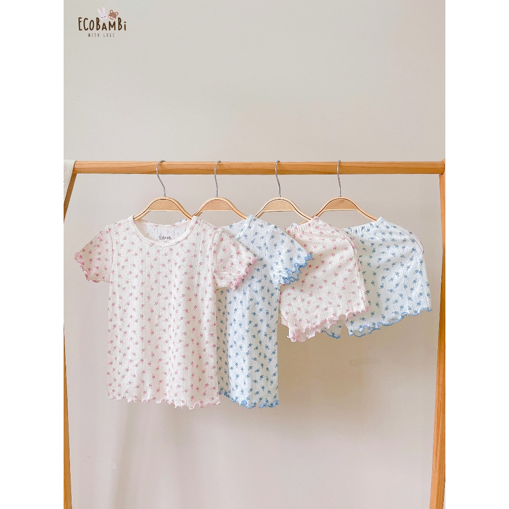 Bộ thun cotton TAY NGẮN phong cách Hàn Quốc bé gái EcobambiWithLove