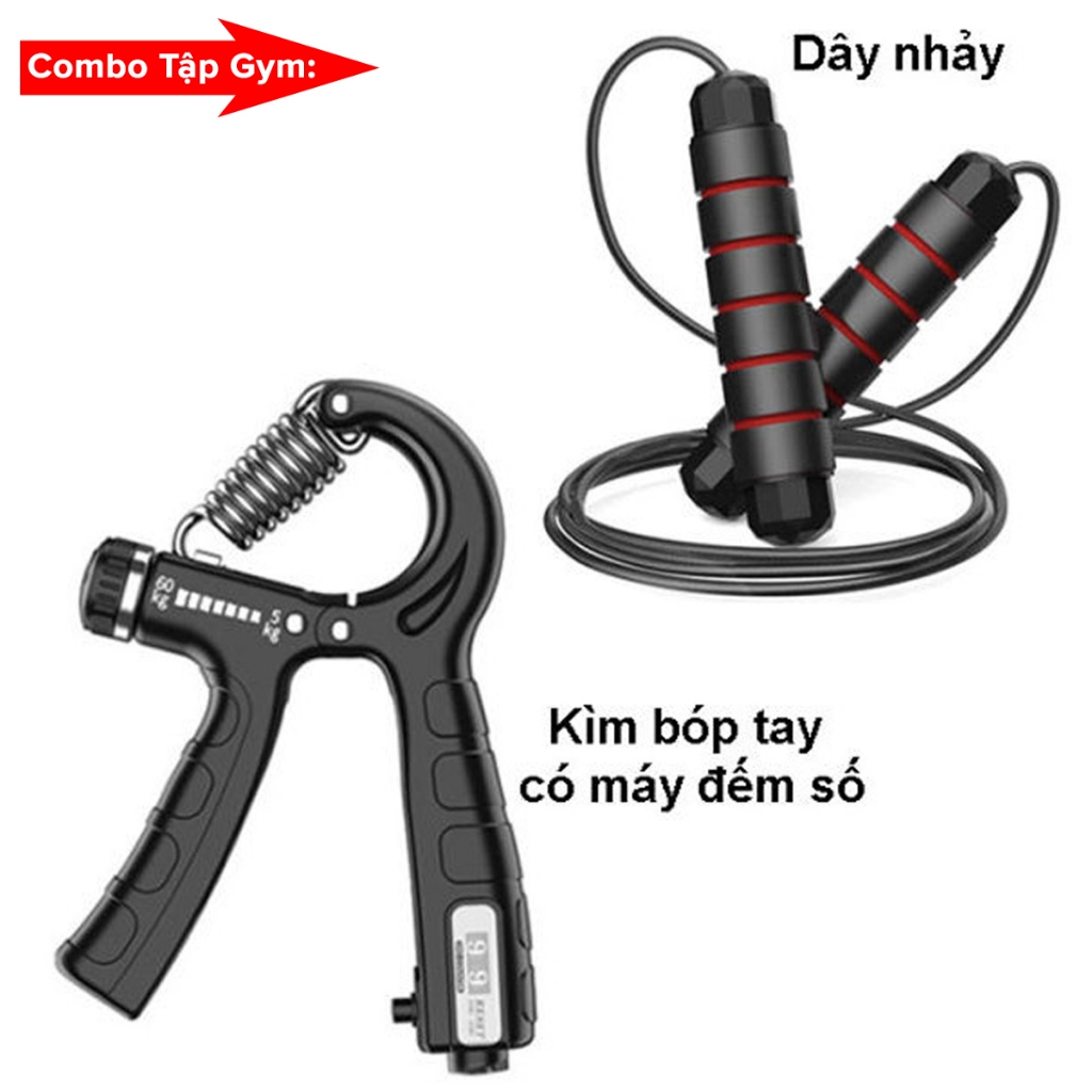 COMBO Gậy Bẻ Lò Xo 20kg + Kìm Bóp Tay Đếm Số + Dây Nhảy Lõi Thép, Thanh Lò Xo 20kg Kháng Lực Chính Hãng Amalife