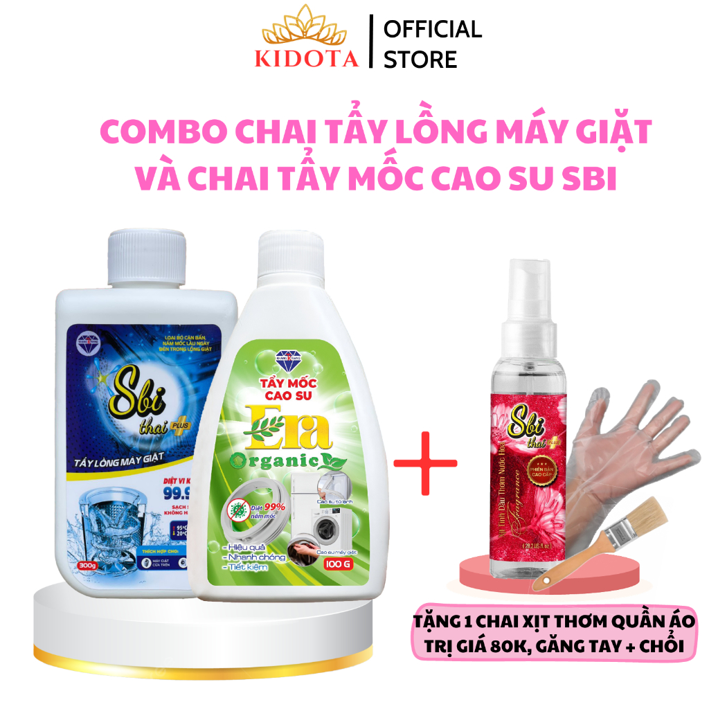 COMBO Tẩy lồng vệ sinh máy giặt và tẩy mốc gioăng cao su diệt khuẩn nấm mốc dạng bột chính hãng SBI tại nhà KIDOTA