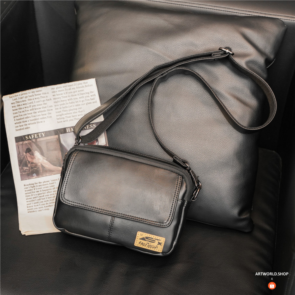 Túi đeo chéo nam, túi da nam đeo chéo 4 ngăn chất da PU cao cấp chống nước lót polyester phong cách Hàn Quốc TDC040