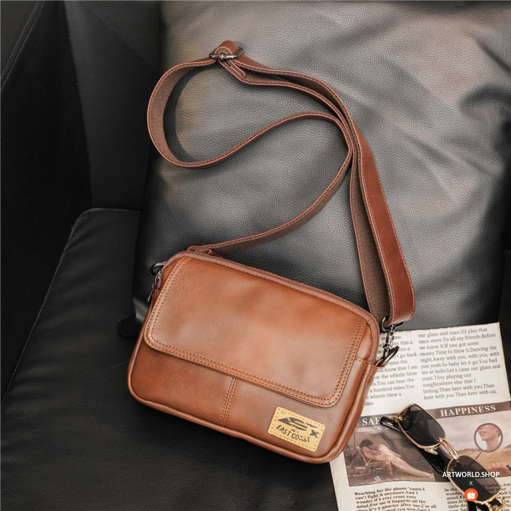 Túi đeo chéo nam, túi da nam đeo chéo 4 ngăn chất da PU cao cấp chống nước lót polyester phong cách Hàn Quốc TDC040