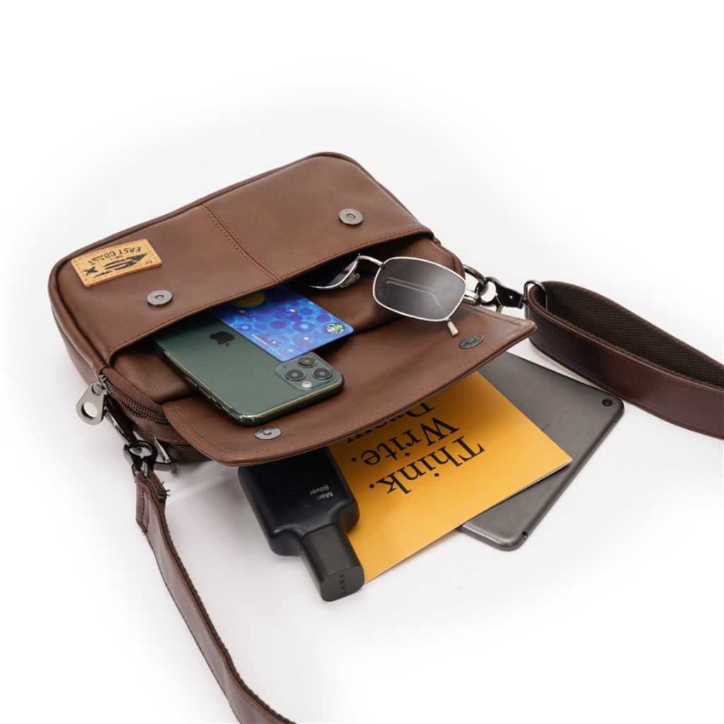 Túi đeo chéo nam, túi da nam đeo chéo 4 ngăn chất da PU cao cấp chống nước lót polyester phong cách Hàn Quốc TDC040