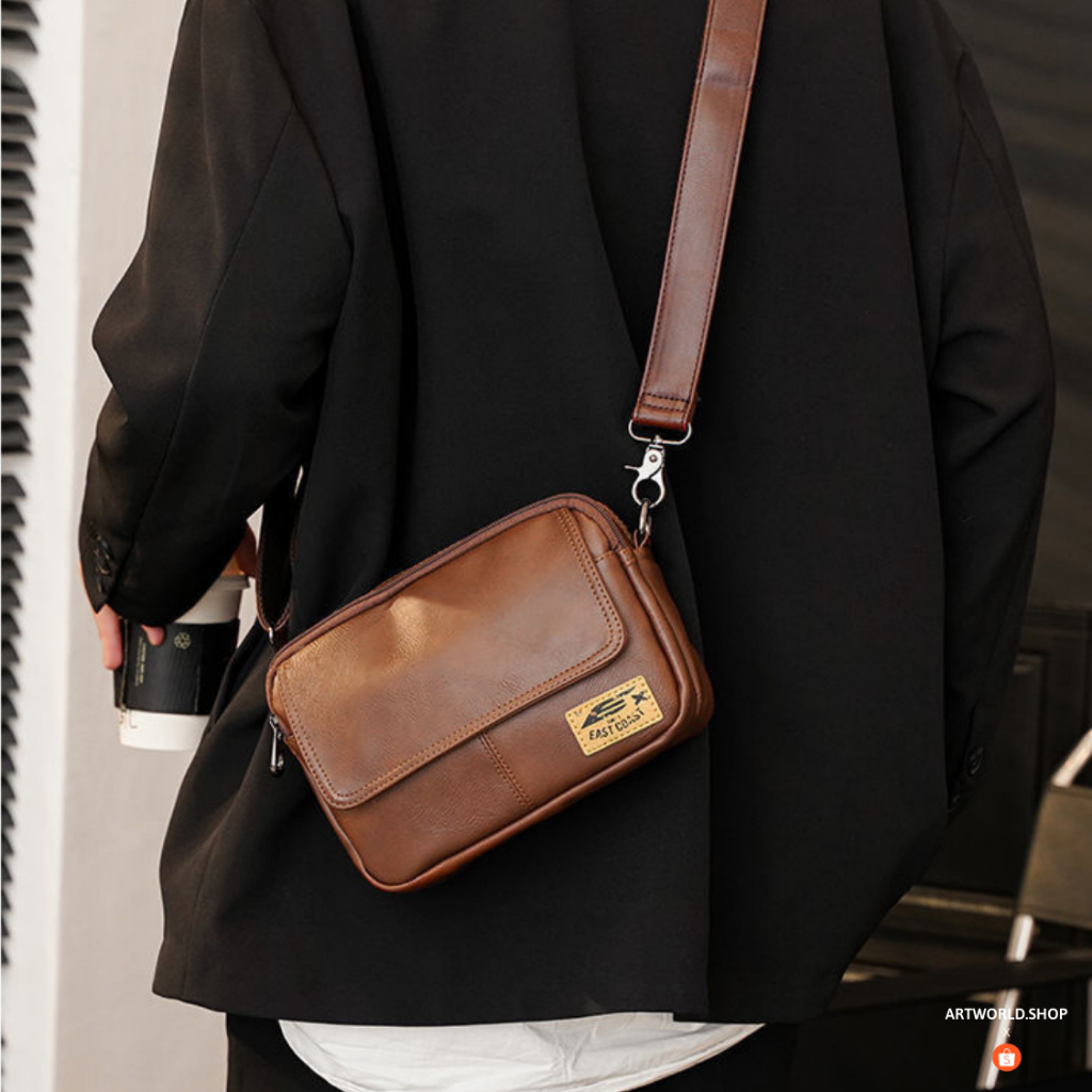 Túi đeo chéo nam, túi da nam đeo chéo 4 ngăn chất da PU cao cấp chống nước lót polyester phong cách Hàn Quốc TDC040