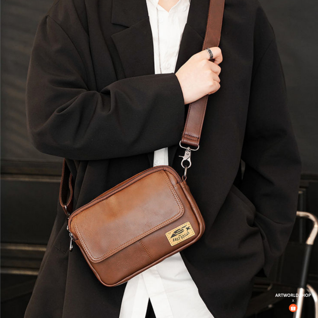 Túi đeo chéo nam, túi da nam đeo chéo 4 ngăn chất da PU cao cấp chống nước lót polyester phong cách Hàn Quốc TDC040