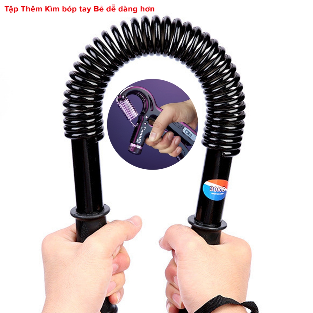 Combo Gậy Bẻ Lò Xo 30kg + Kìm Bóp Tay Đếm Số + Dây Nhảy Lõi Thép, Thanh Lò Xo 30kg Kháng Lực Chính Hãng Amalife
