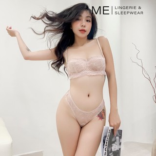 Bộ đồ lót nữ có gọng không mút ren mềm co giãn hồng ngọt ngào gợi cảm cup ngang Melingerie & Sleepwear