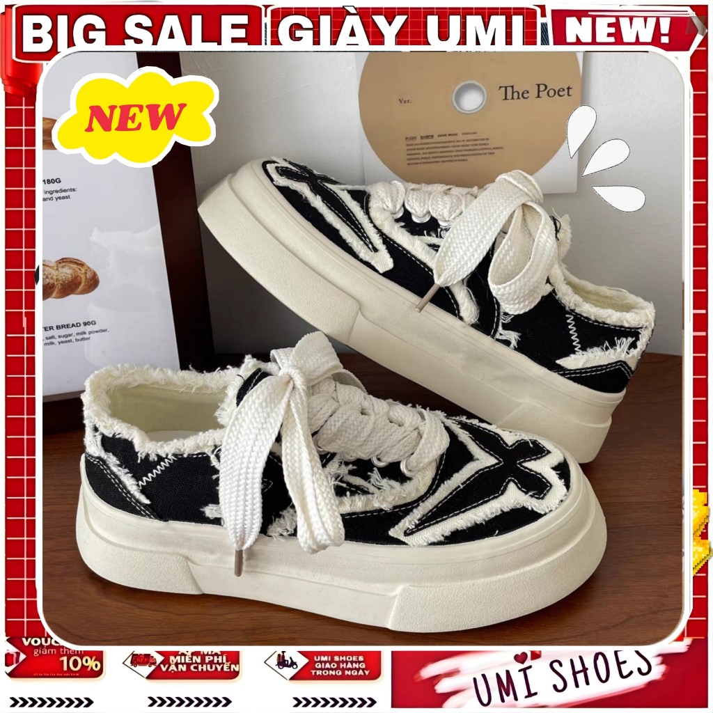 Giày Thể Thao Nữ OXOX Kiểu Thêu Mới Buộc Dây Hot Đế Bằng Basic Vải Canvas bata thời trang đẹp
