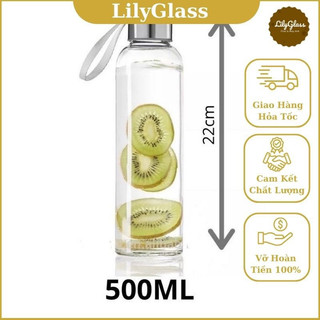 Chai thuỷ tinh nắp dây xách 500ml đựng nước ép, detox, hạt chia...