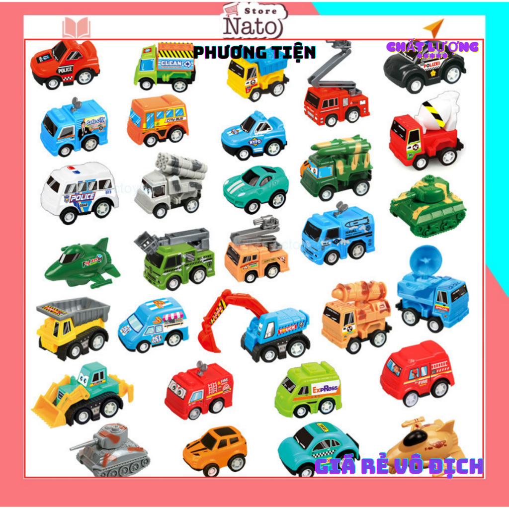 Bộ xe ô tô đồ chơi mini cho bé có dây cót chạy nhỏ nhắn xinh xắn tổng hợp rất nhiều loại xe khác nhau