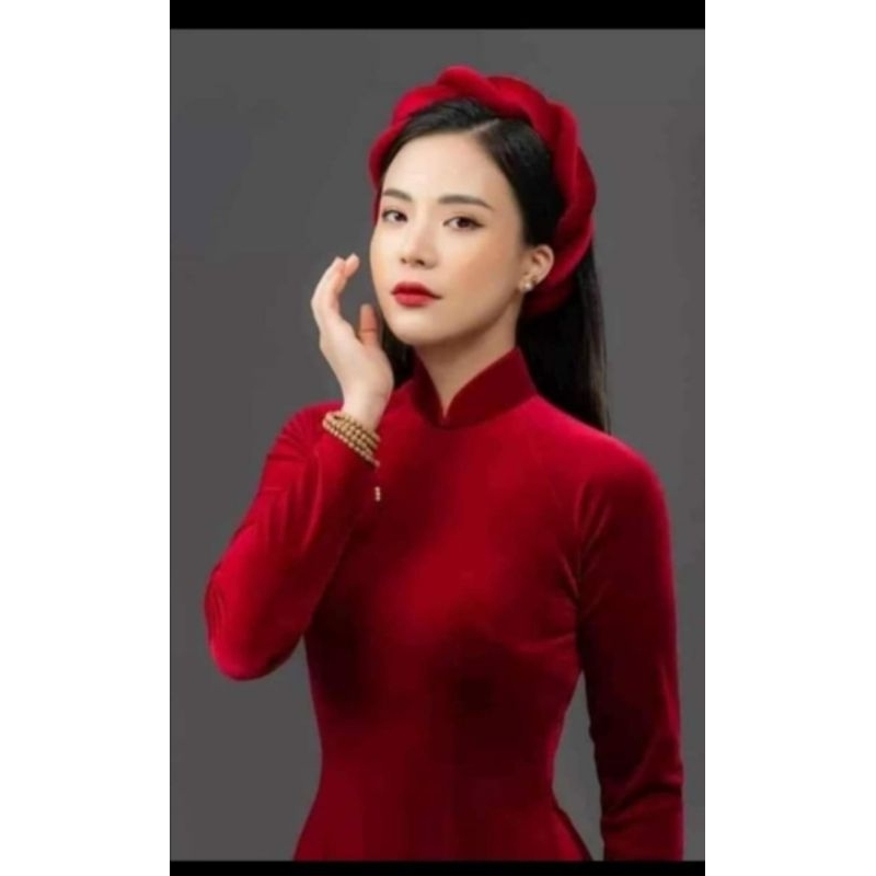 Áo dài nhung trơn đỏ đô+đỏ tươi