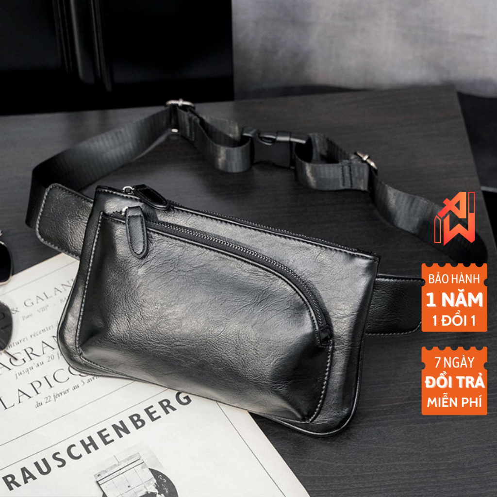 Túi nam đeo chéo trước ngực, túi bao tử, túi đeo hông khóa zip chất da PU cao cấp có 2 ngăn chính 2 ngăn phụ TDC043