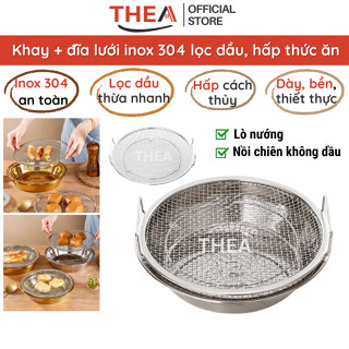 Khay inox tròn và vỉ lưới lọc ráo dầu INOX 304 SIÊU DÀY đựng thực phẩm, thức ăn chiên rán, hấp, luộc cao cấp – THEA