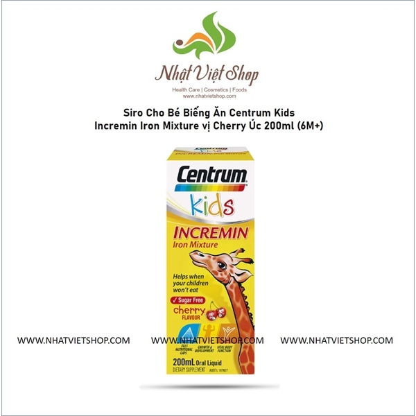 Siro Cho Bé Biếng Ăn Centrum Kids Incremin Iron Mixture vị Cherry Úc 200ml