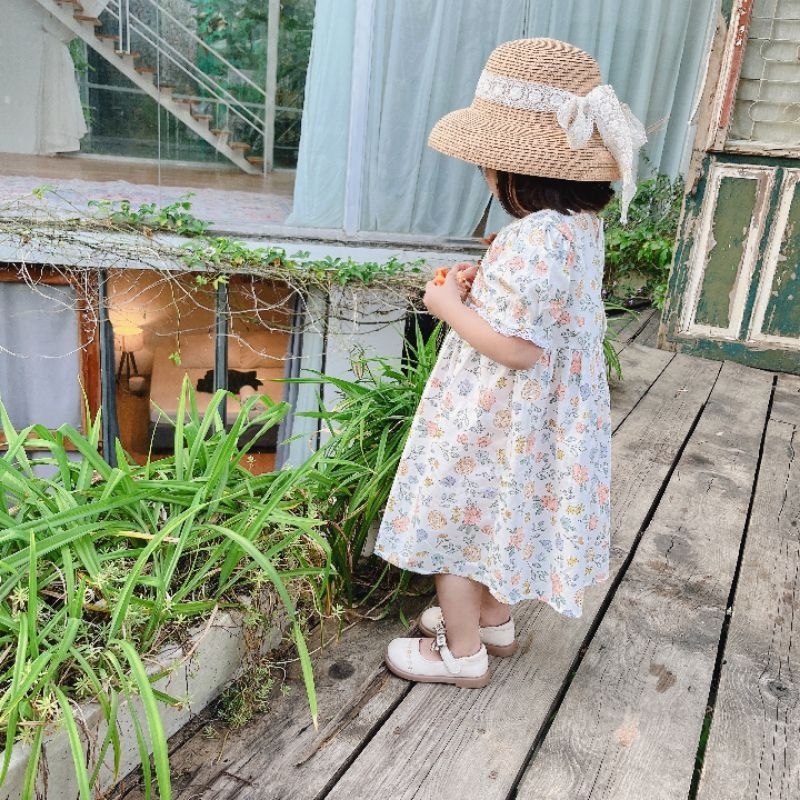 Váy babydoll hoa nhí nơ ngực