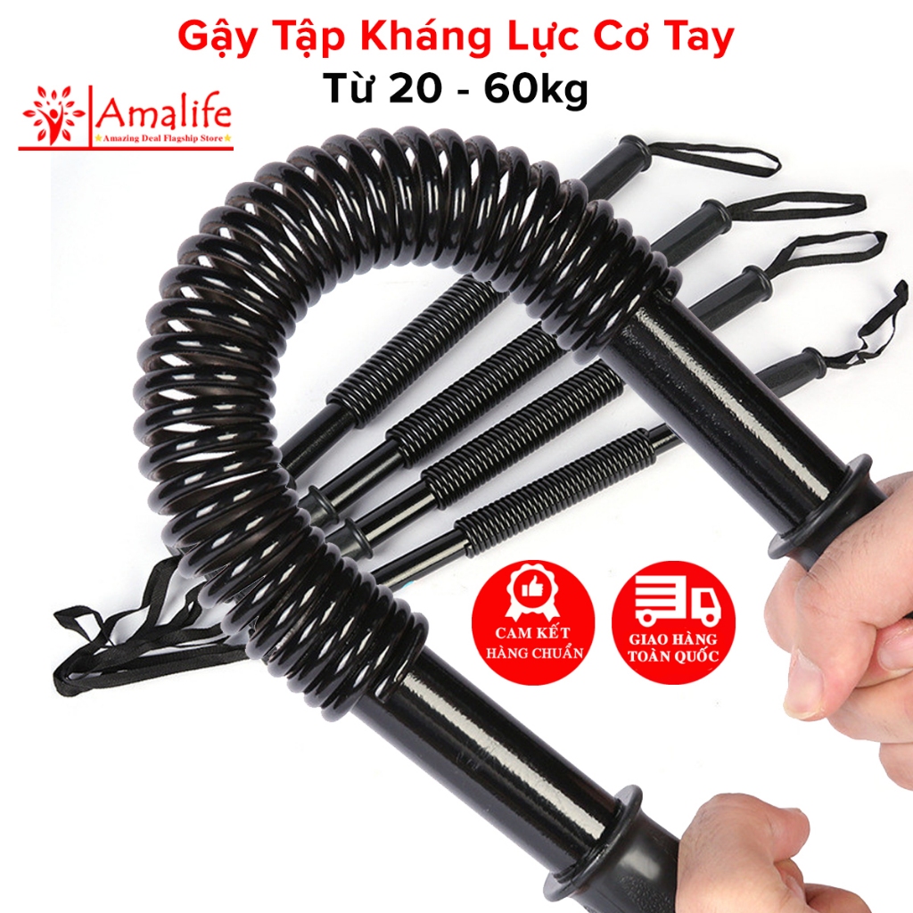 Gậy Bẻ Lò Xo 40kg + Kìm Bóp Tay Đếm Số + Dây Nhảy Lõi Thép, Combo Thanh Lò Xo 40kg Kháng Lực Chính Hãng Amalife