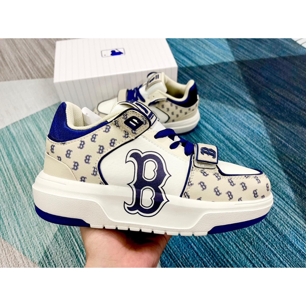 Giày mlb chunky dán họa tiết chữ LA liner ofwhite NY kẻ đen cao cấp, giày ML B chunky NY xám hot trend 2023