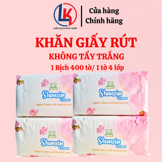 Khăn giấy rút 4 lớp/tờ - 1 bịch 400 tờ Shunxin Không tẩy trắng, không hương liệu, khăn giấy khô
