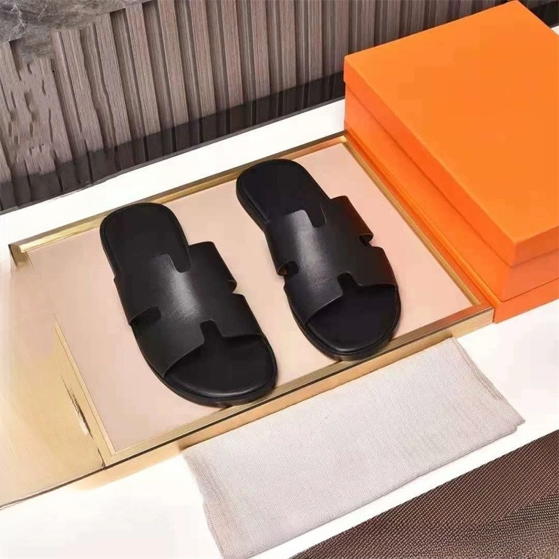 Dép chữ h quai ngang da bò cao cấp thương hiệu, Dép hermes nam thời trang công sở đi làm