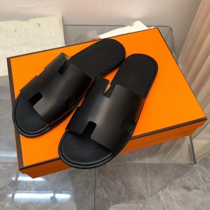 Dép chữ h quai ngang da bò cao cấp thương hiệu, Dép hermes nam thời trang công sở đi làm