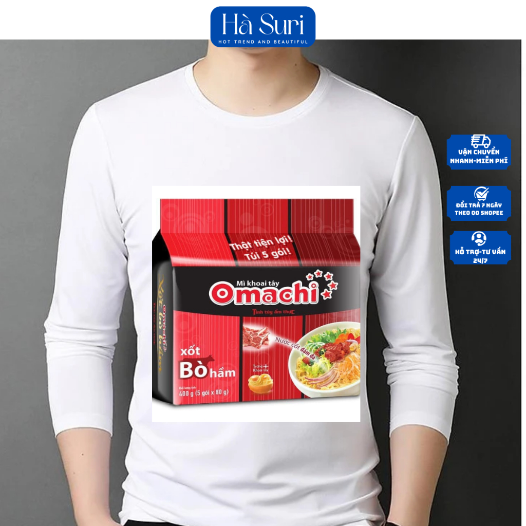 Áo Phông Dài Tay Nam In Hình Bịch 5 Gói Mỳ Omachi  ,Áo Chất Cottong ,chỉ Kèm Quà Tặng