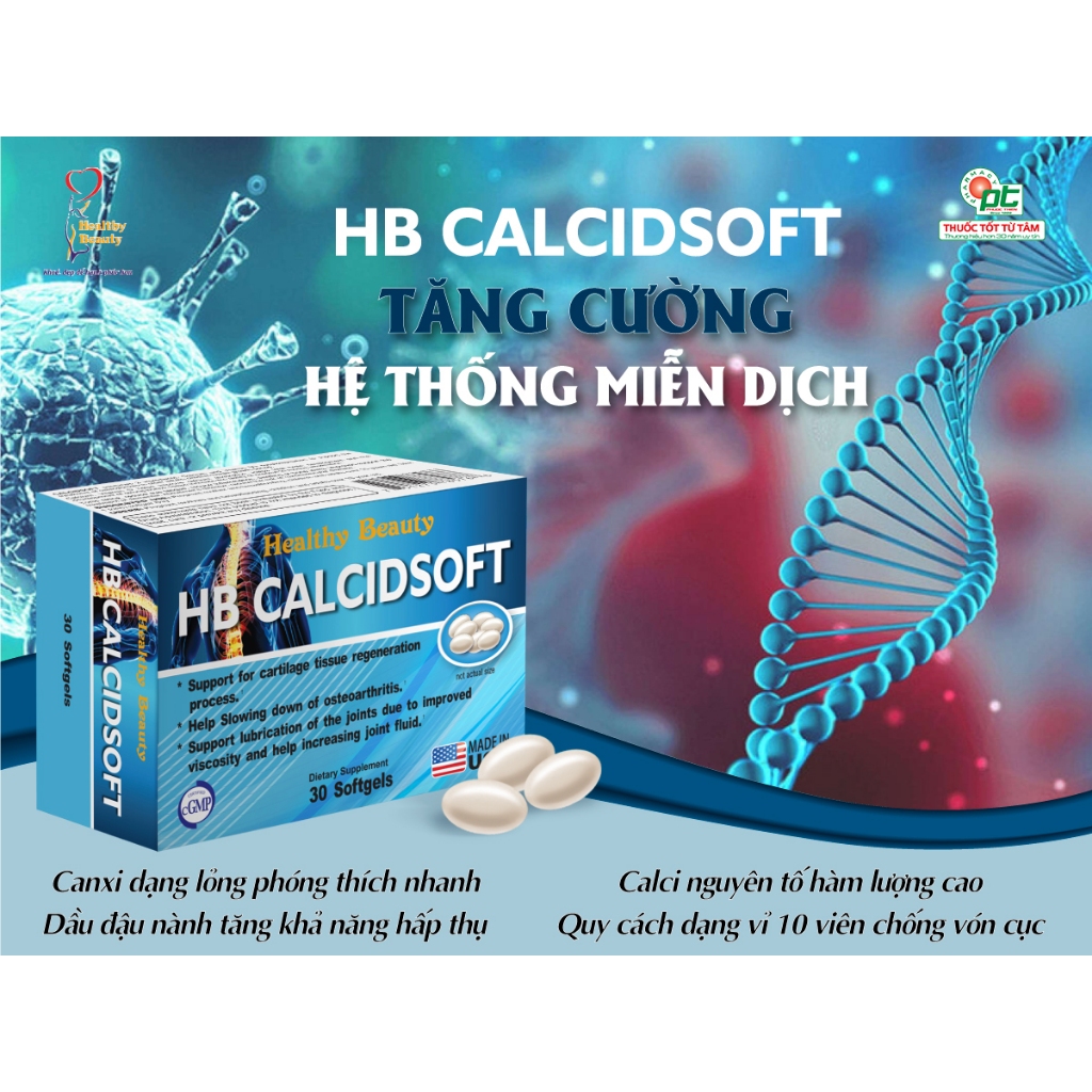 Canxi d3 HB CALCIDSOFT hộp 60 viên nang mềm - chống loãng xương, tăng chiều cao cho bé, canxi sữa