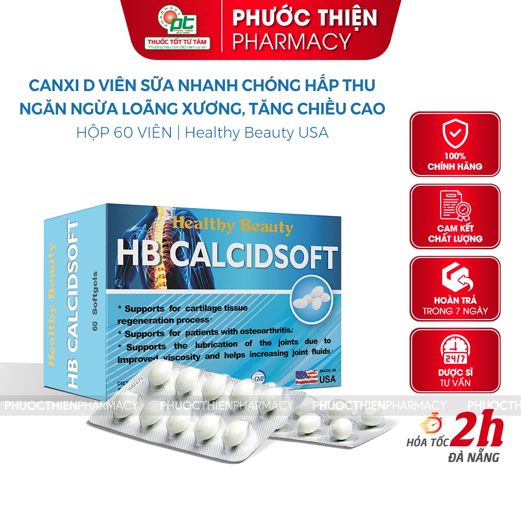 Canxi d3 HB CALCIDSOFT hộp 60 viên nang mềm - chống loãng xương, tăng chiều cao cho bé, canxi sữa