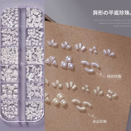 Khay Ngọc trai trắng mix hình đính móng