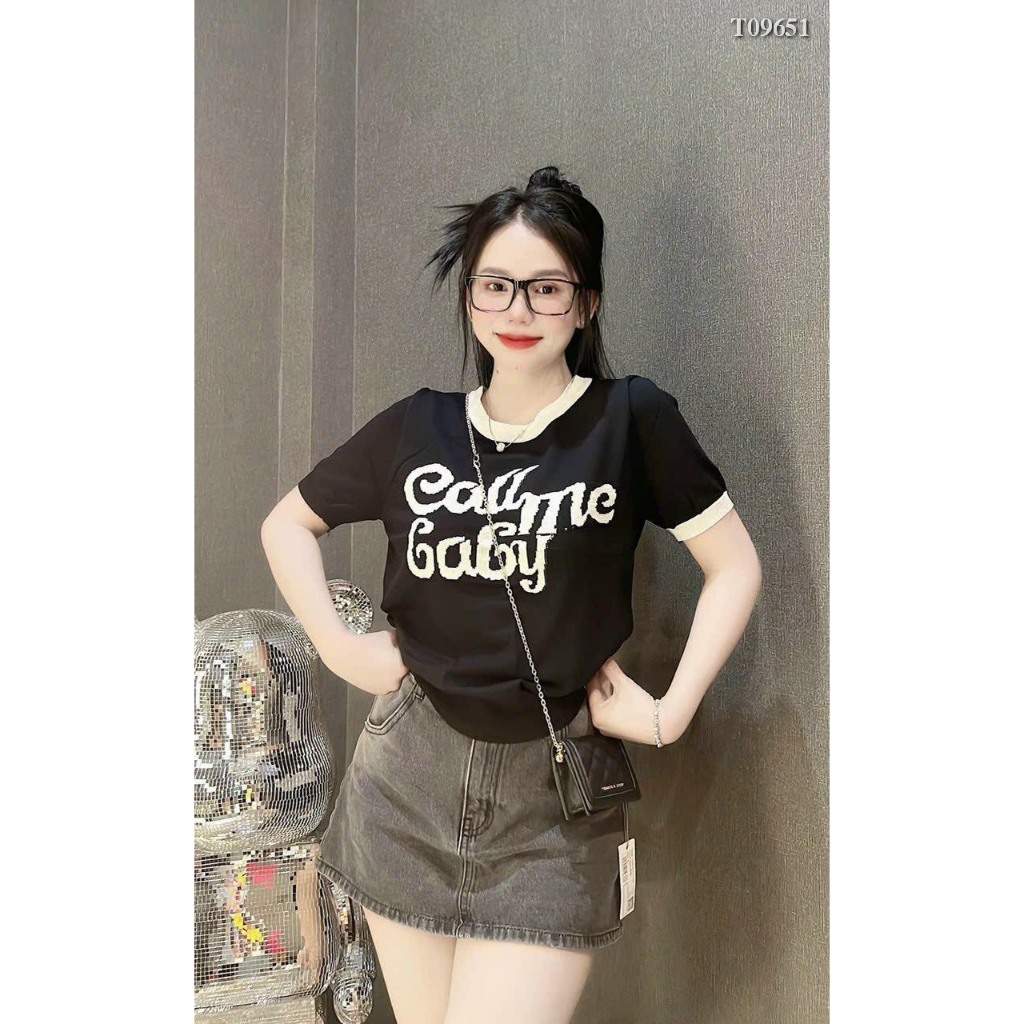 Áo Len , Áo Len Ngắn Tay Mongtoghi chữ call me baby hảng QC cao cấp