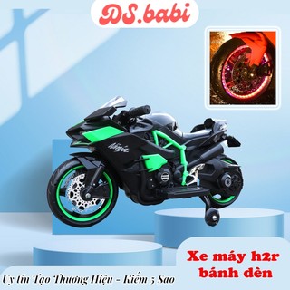 Xe máy điện trẻ em moto điện có đèn bánh xe có chân gas tự lái cho bé mẫu Ninja H2r