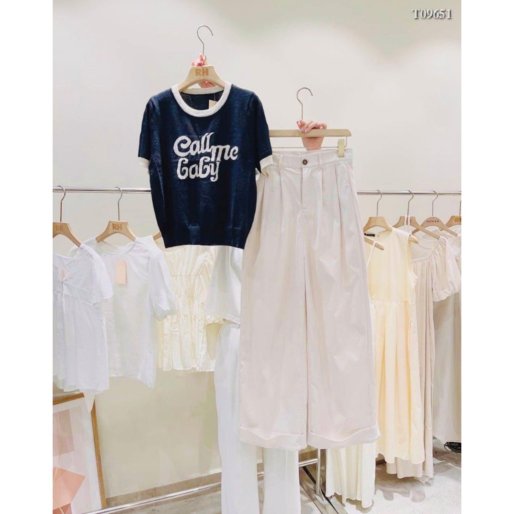 Áo Len , Áo Len Ngắn Tay Mongtoghi chữ call me baby hảng QC cao cấp