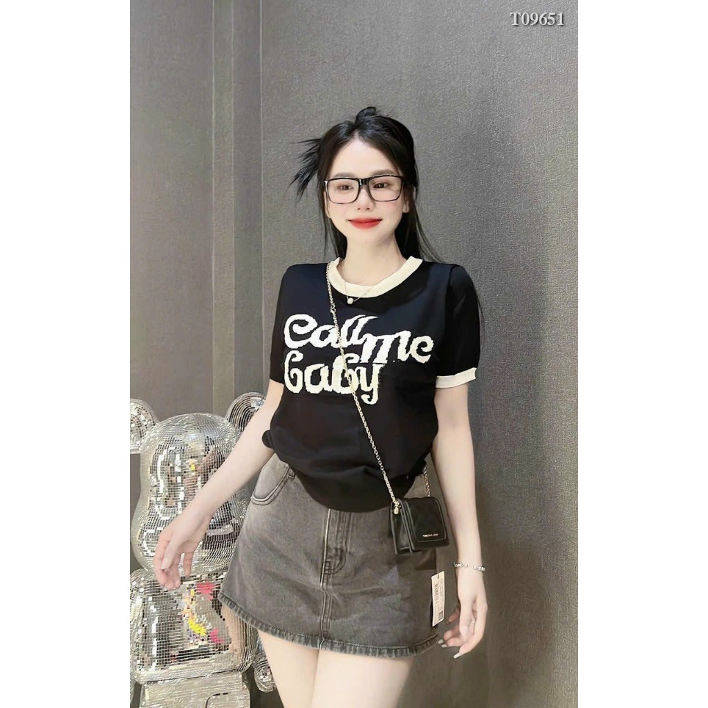 Áo Len , Áo Len Ngắn Tay Mongtoghi chữ call me baby hảng QC cao cấp