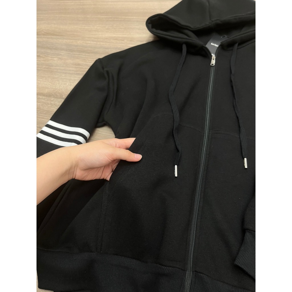 Áo Nỉ Nữ Có Mũ Khóa Kéo Hình In Thome Chó Mix Phối Viền Sọc Tay Áo Hoodie Khóa Kéo Túi Bụng Freesize 45 - 60Kg B310271