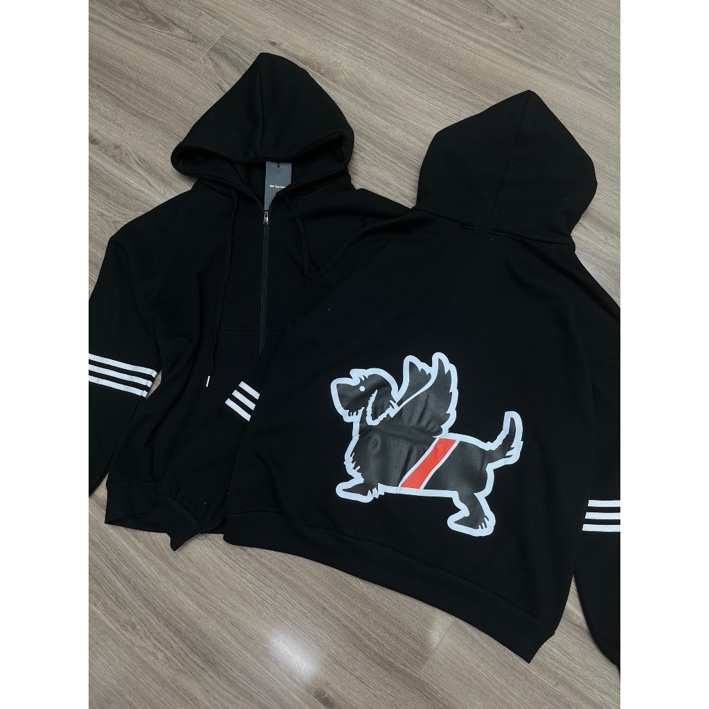 Áo Nỉ Nữ Có Mũ Khóa Kéo Hình In Thome Chó Mix Phối Viền Sọc Tay Áo Hoodie Khóa Kéo Túi Bụng Freesize 45 - 60Kg B310271