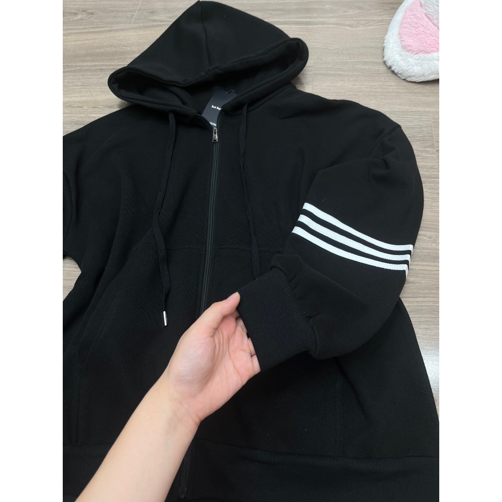 Áo Nỉ Nữ Có Mũ Khóa Kéo Hình In Thome Chó Mix Phối Viền Sọc Tay Áo Hoodie Khóa Kéo Túi Bụng Freesize 45 - 60Kg B310271