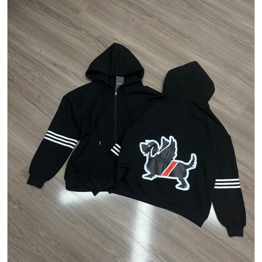 Áo Nỉ Nữ Có Mũ Khóa Kéo Hình In Thome Chó Mix Phối Viền Sọc Tay Áo Hoodie Khóa Kéo Túi Bụng Freesize 45 - 60Kg B310271