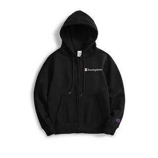 Áo khoác nỉ khóa mũ màu đen logo chữ champion hoodie lót lông