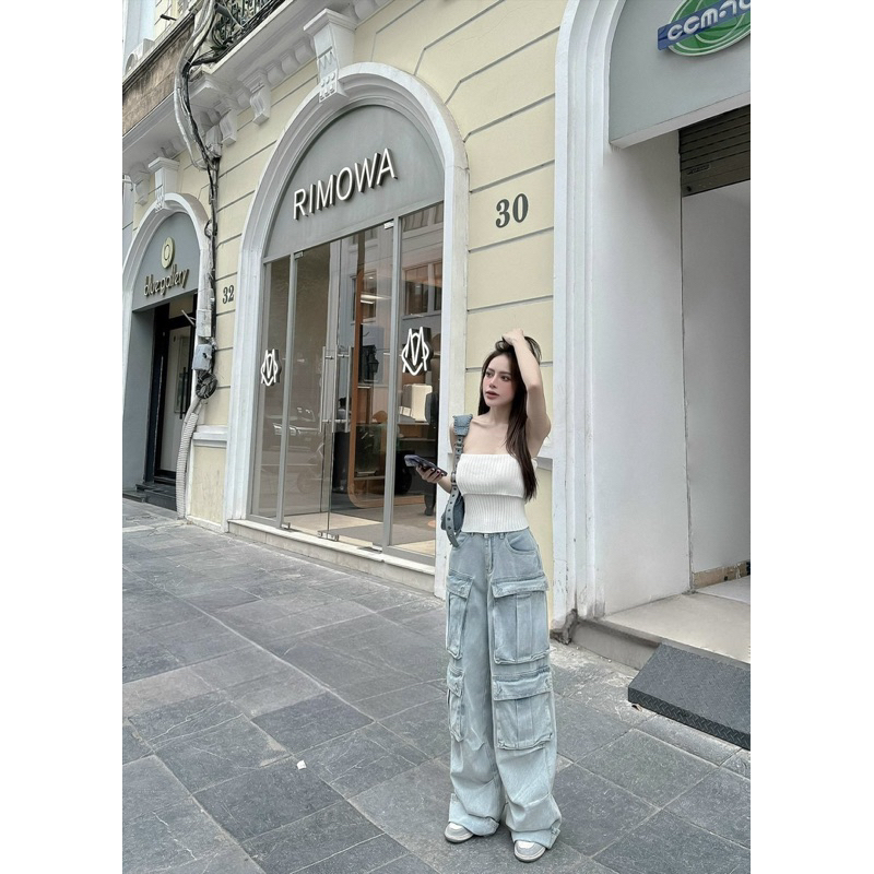 Áo Quây Tăm Trắng Mix Quần Jean QC