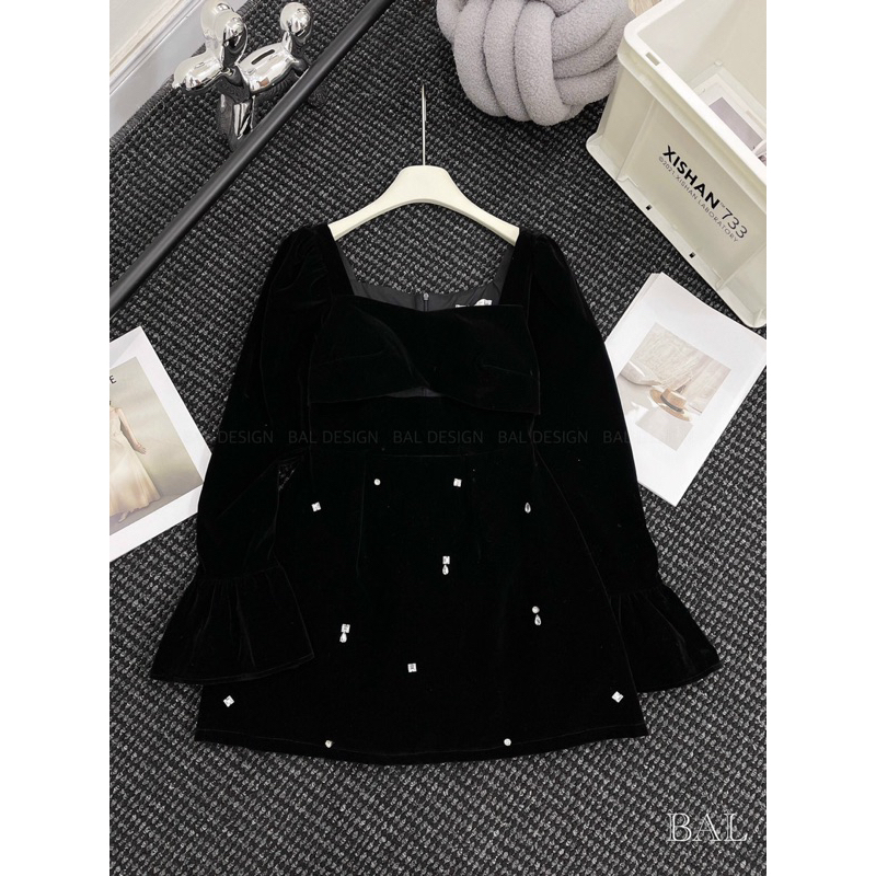 ĐẦM NHUNG Chữ AĐÍNH ĐÁ lấp lánh siêu sang đẹp TAY