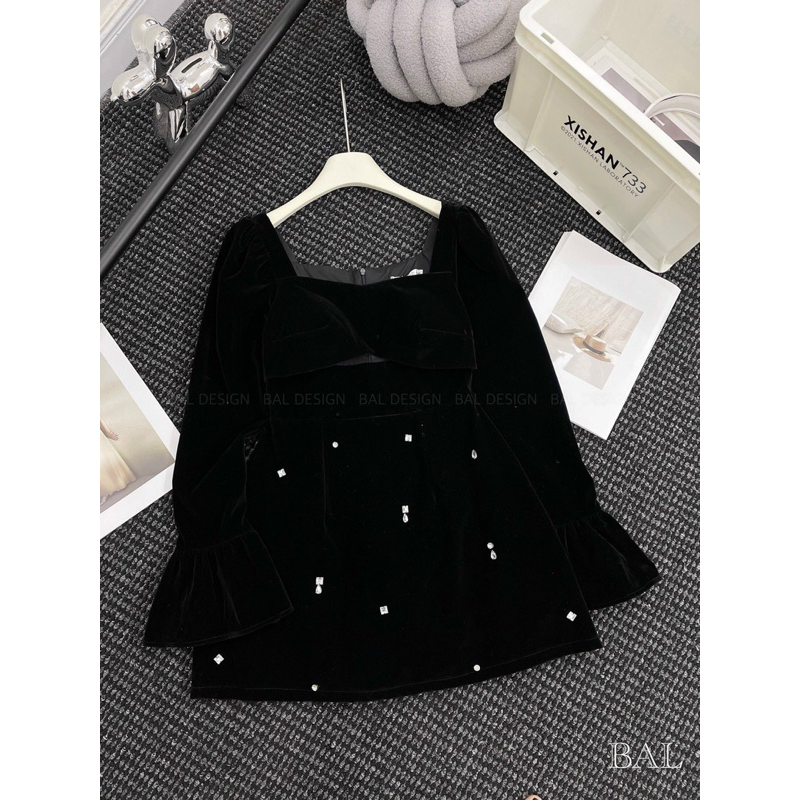 ĐẦM NHUNG Chữ AĐÍNH ĐÁ lấp lánh siêu sang đẹp TAY