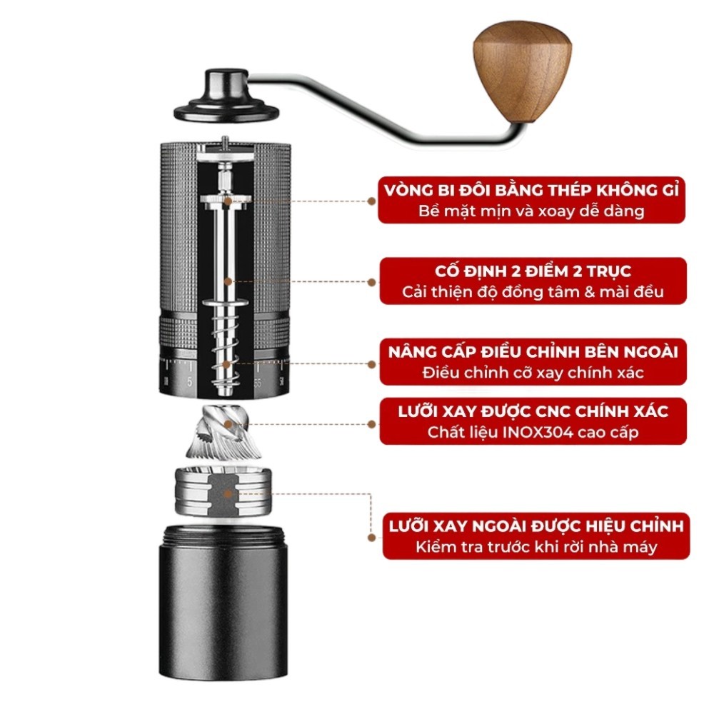 Máy xay cà phê bằng tay cối xay cafe cầm tay mini Chất Lượng máy xay café Cao CNC 6 trục