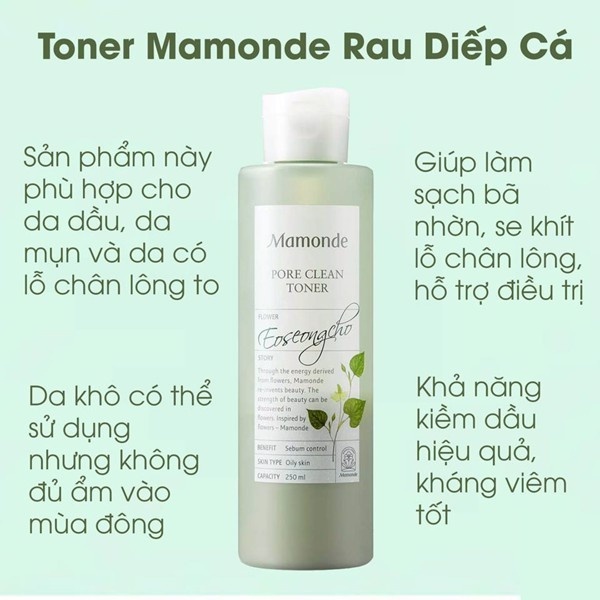 Nước Hoa Hồng Toner Mamonde Diếp Cá Làm Sạch Dầu Nhờn Và Ngăn Ngừa Mụn 250ml