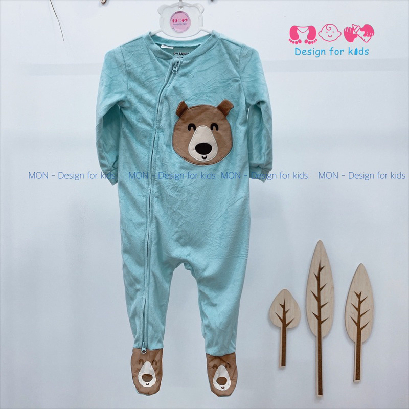 Sleepsuit nỉ nhung KHÓA KÉO bộ body dài tay liền tất hàng xuất dư An.ko và Pyja.mas cho bé