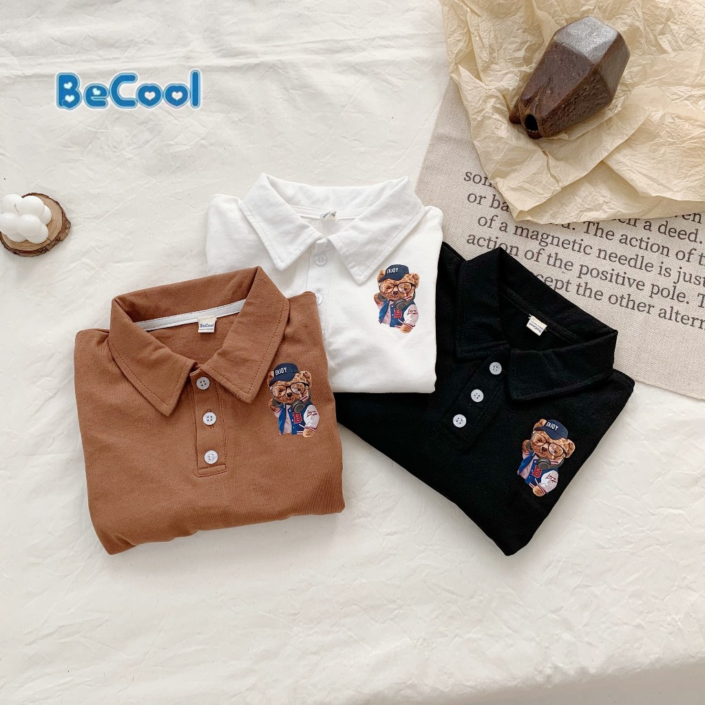 Áo polo dài tay in hình gấu cho bé trai, Áo Thu Đông Cho Bé Từ 7-27kg BAOBAOKIDS
