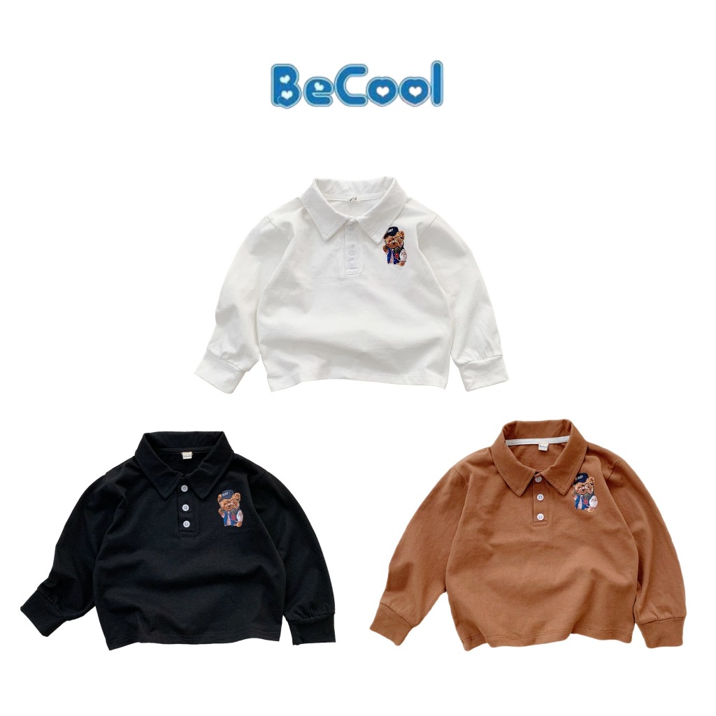 Áo polo dài tay in hình gấu cho bé trai, Áo Thu Đông Cho Bé Từ 7-27kg BAOBAOKIDS