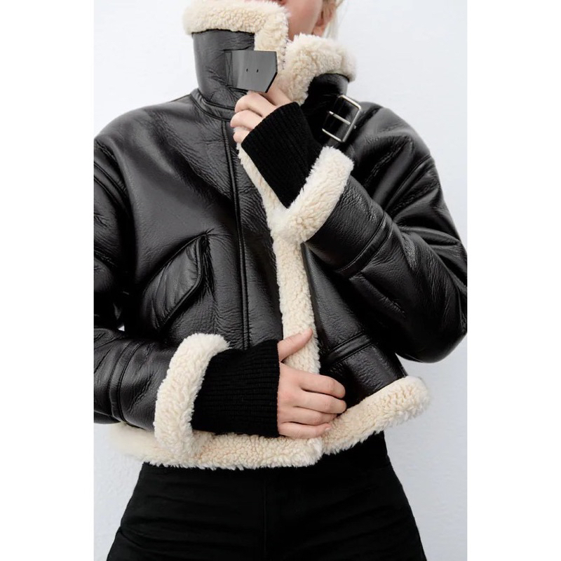 ÁO KHOÁC BIKER DA PHỐI LÔNG CỪU ZARA XUẤT DƯ TUỒN