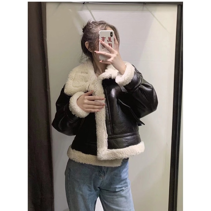 ÁO KHOÁC BIKER DA PHỐI LÔNG CỪU ZARA XUẤT DƯ TUỒN