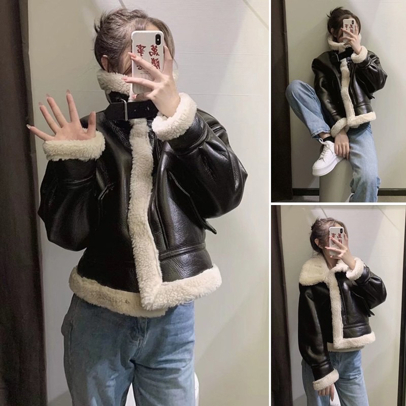 ÁO KHOÁC BIKER DA PHỐI LÔNG CỪU ZARA XUẤT DƯ TUỒN