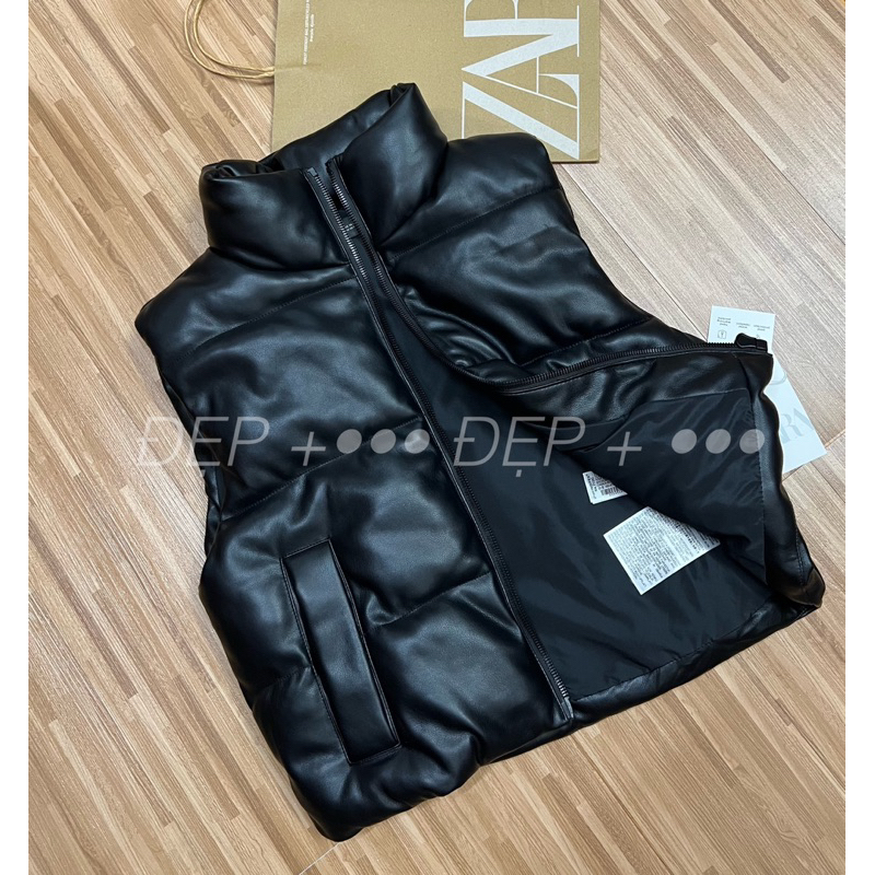 Áo gile da Za/Ra dáng ngắn chần bông hàng xuất khẩu chính hãng