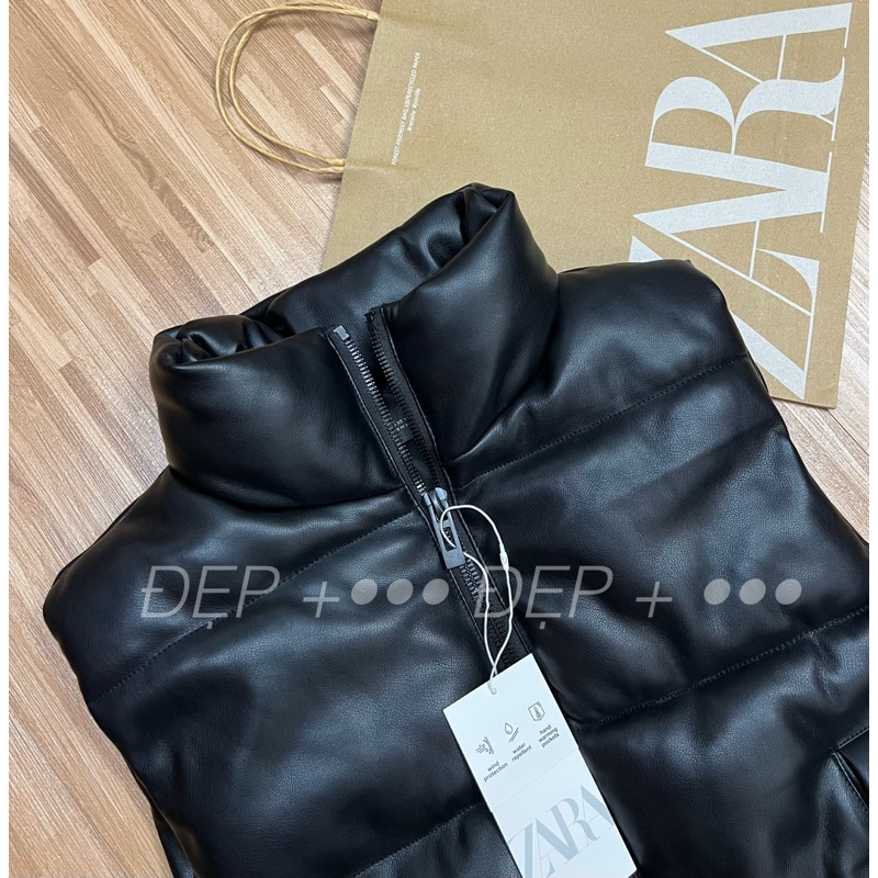 Áo gile da Za/Ra dáng ngắn chần bông hàng xuất khẩu chính hãng